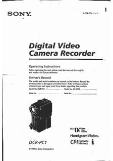 Sony DCR PC 1 E manual. Camera Instructions.